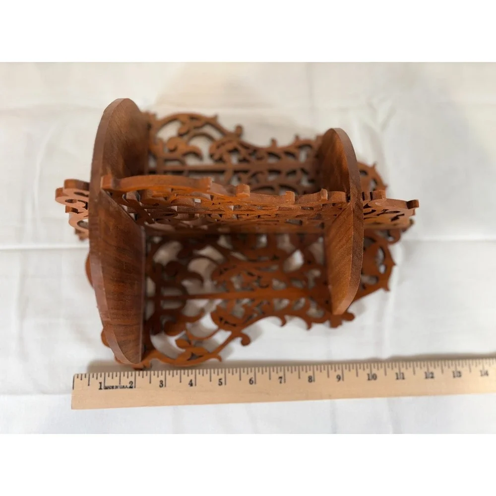 Vintage Intricate Handmade Scroll Cut Victorian Fretwork Display Shelf Two Level